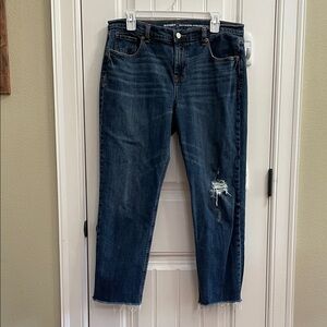 Old Navy Women's Dark Indigo Boyfriend Jeans with Distress
